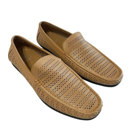 Montique International Mens Perforated Loafers Moccasin Tan Slip On Size 10.5 - Picture 4 of 12